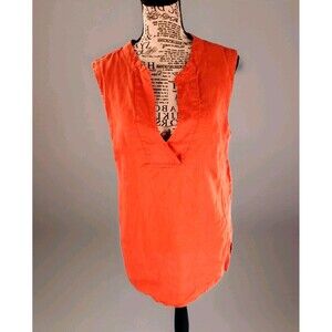 Garnet Hill Linen Top Sz 10 Rust Orange Sleeveless Pullover Lightweight  Summer
